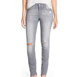 DL1961 Florence Instasculpt distressed high rise skinny jeans in grey wash